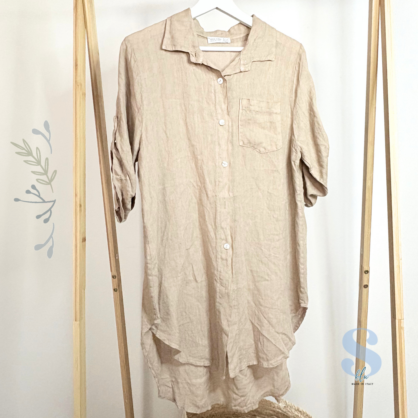 Long Linen Shirt – Café, Moka & Green ☀️🌾 SIENA
